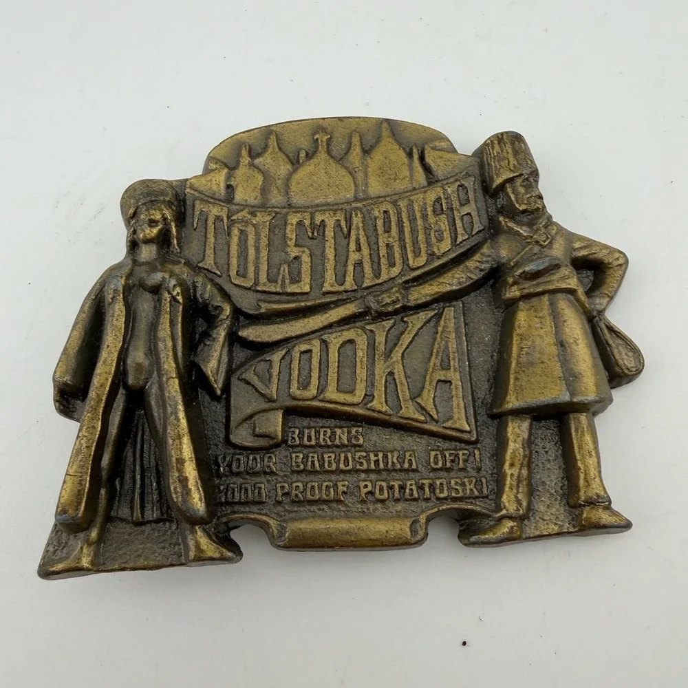Vintage Tolstabush Vodka Belt Buckle Brass Excellent Vintage Novelty Humor